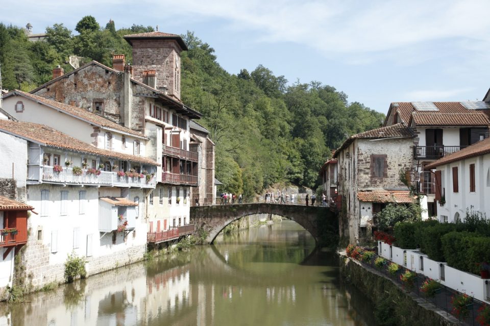 bridge crossing in town along Camino