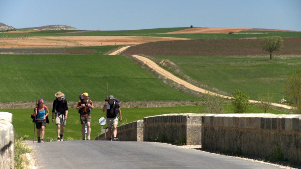 Hikers along the Camino de Santiago