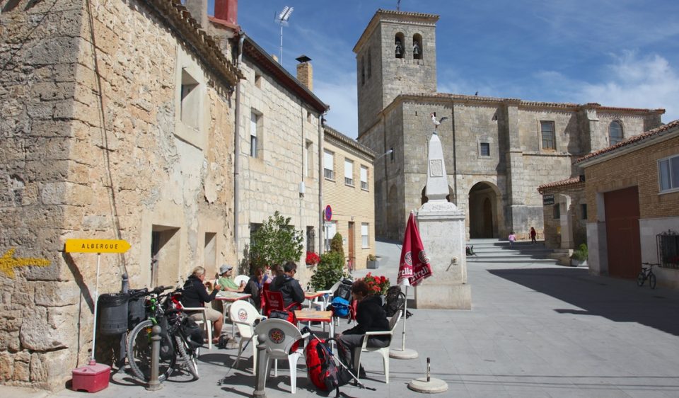 Restaurants in town square along the camino.