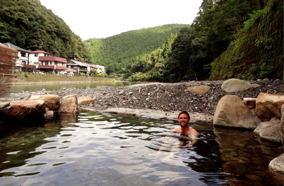 Man in Onsen in Japan