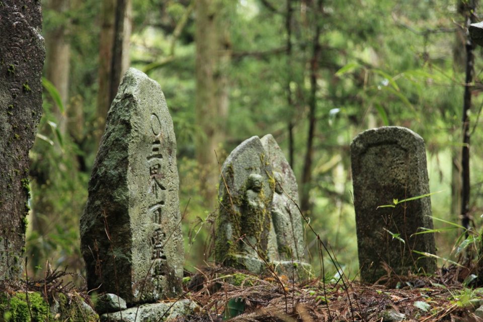 Stone shrines along the Kumano Kodo trail Japan