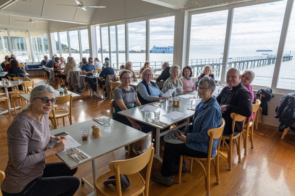 Hikers dining together after a long day on the trails