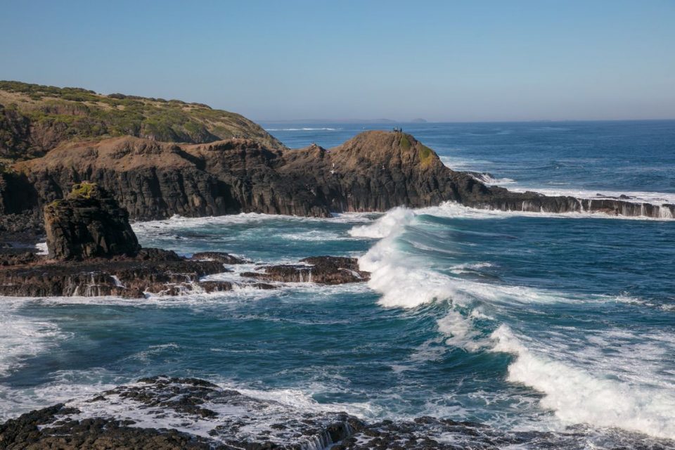 Rocky cliffs and wild waves along the back beaches of the Mornington Peninsula
