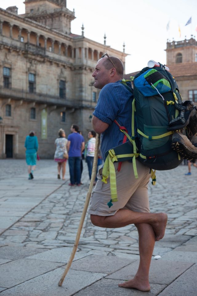 Pilgrim contemplating at Santiago Cathedral