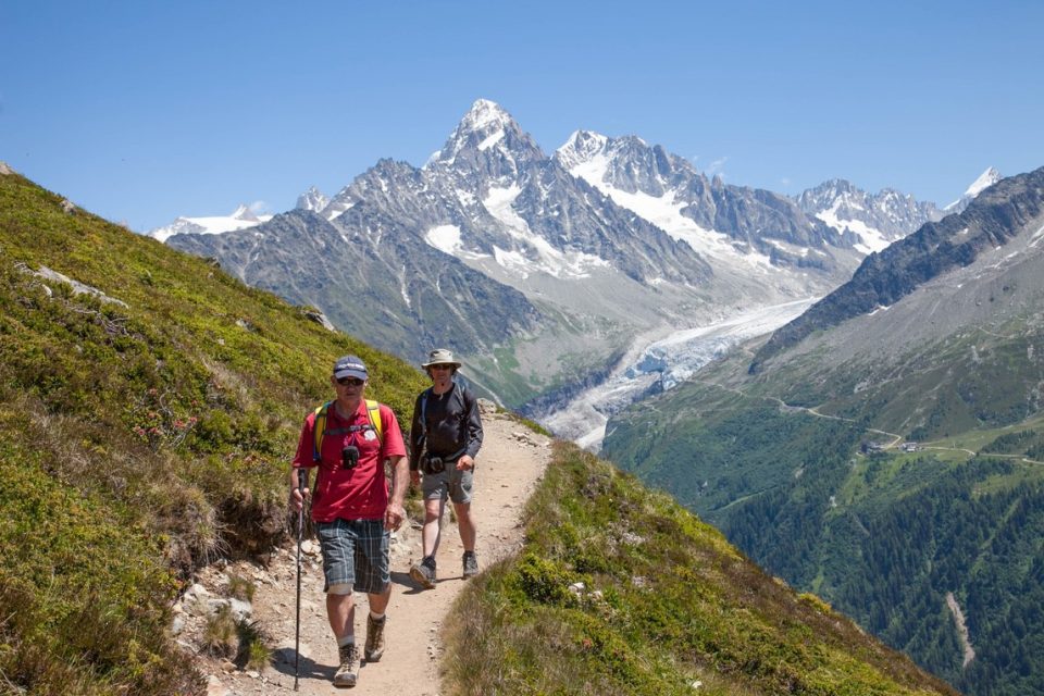 hikers on path Tour du Mont Blanc.