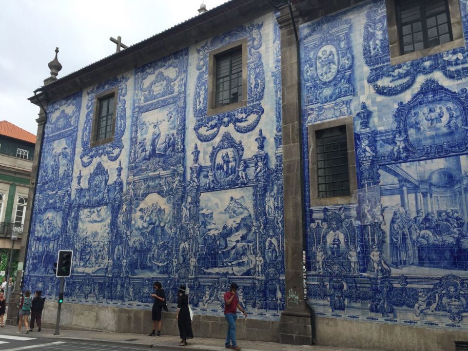 Portuguese blue pottery wall