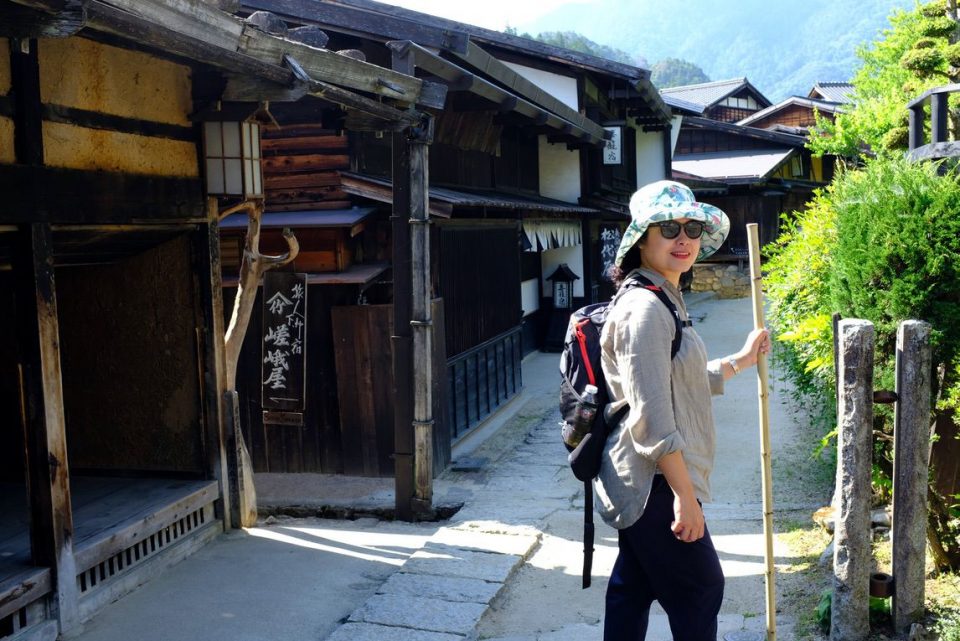 Local walker along trail