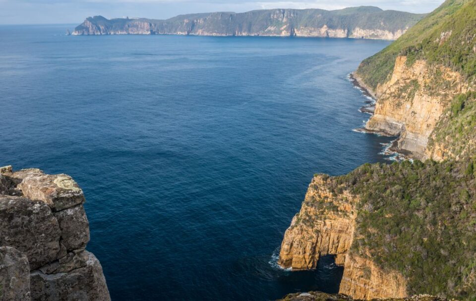 Distant view of Cape Pillar along the Three Capes Track in south-east Tasmania
