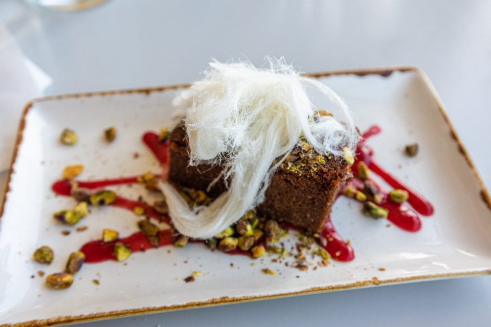 Closeup of a fancy dessert served in a restaurant