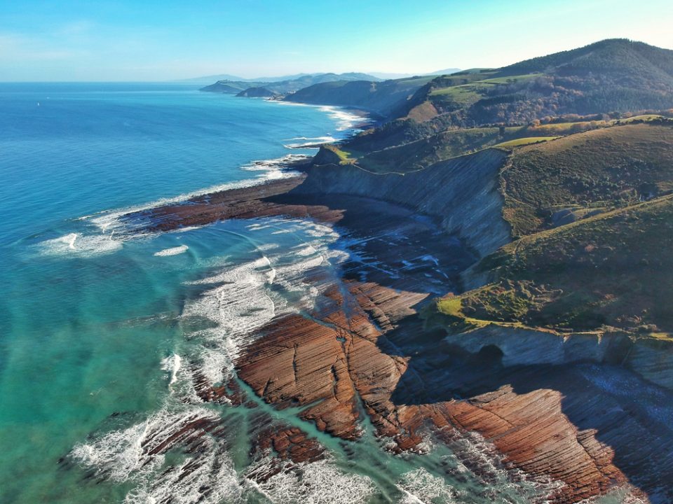 Aerial View Of Flysch Cliffs By The Sea In The An aerial view of the cliffs along the walk.