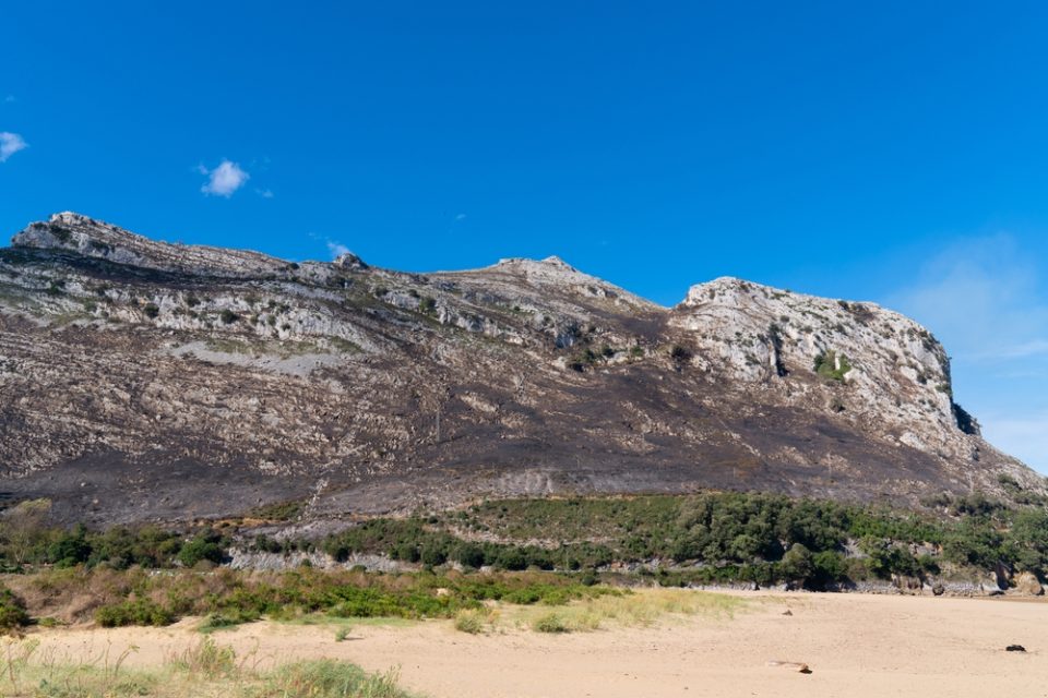 Mountain view above beach at Playa de Orinon, Cantabria