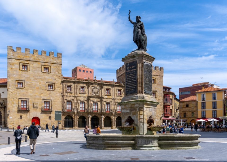 Gijon, Spain Town square statue along the Northern Way