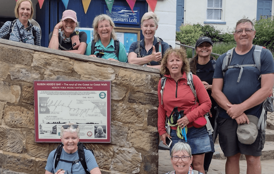 Hikers at the end of the Coast to Coast Path