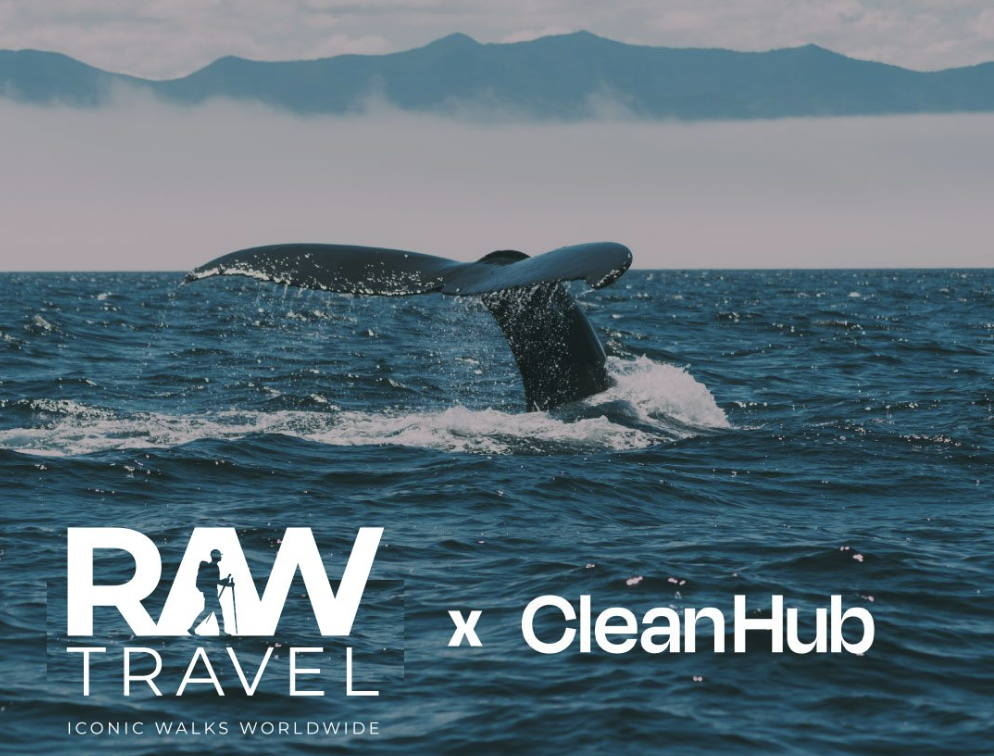 Cleanhub image Cleanhub with RAW Travel Whale breaching in background
