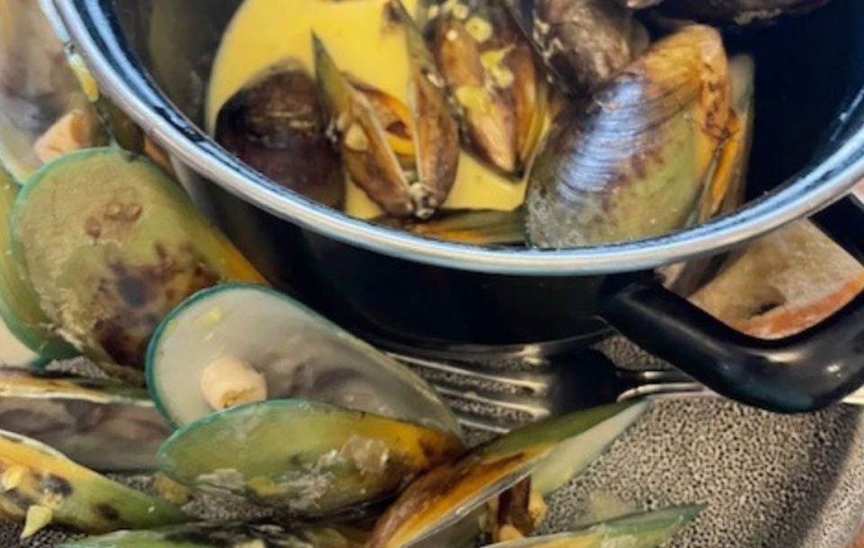 Seafood on the Queen Charlotte track in New Zealand.