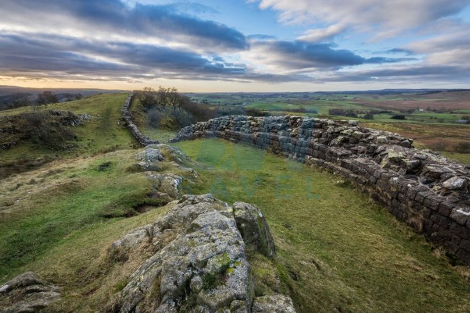 Stone remains of Hadrian's Wall, England
