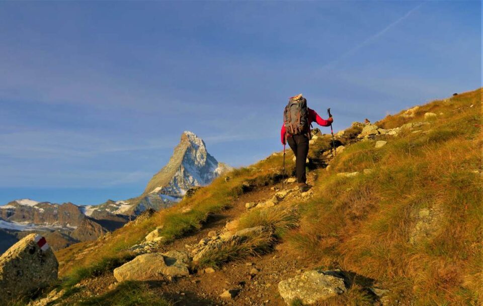 Hiker up the Mountain Haute Route