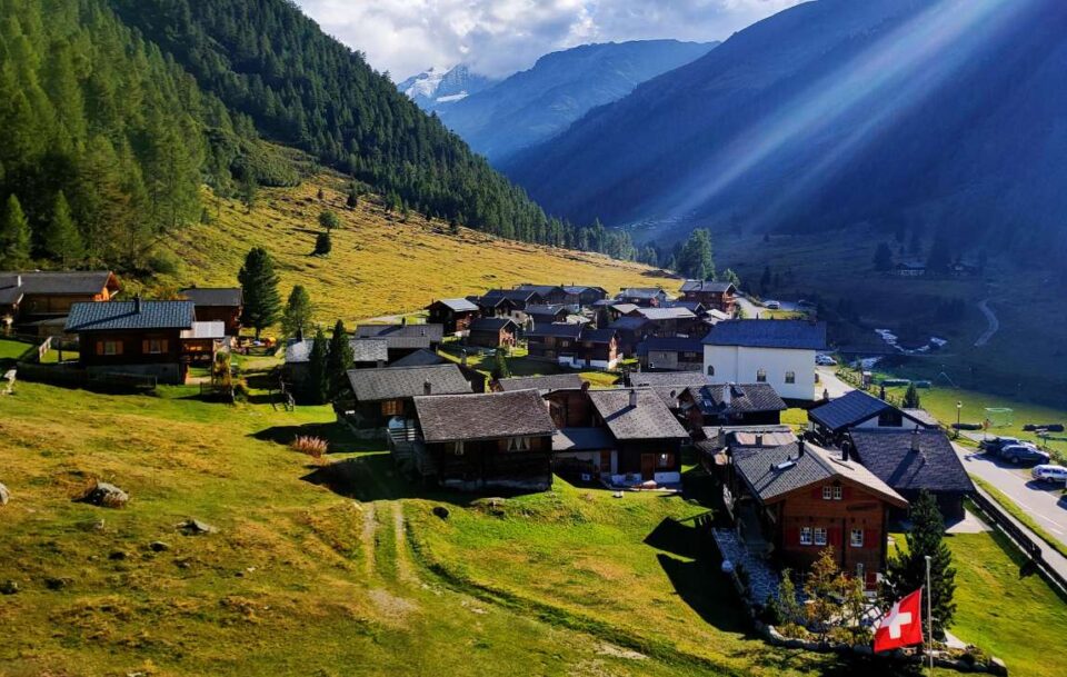 A Swiss village in the valley along the Haute Route Switzerland