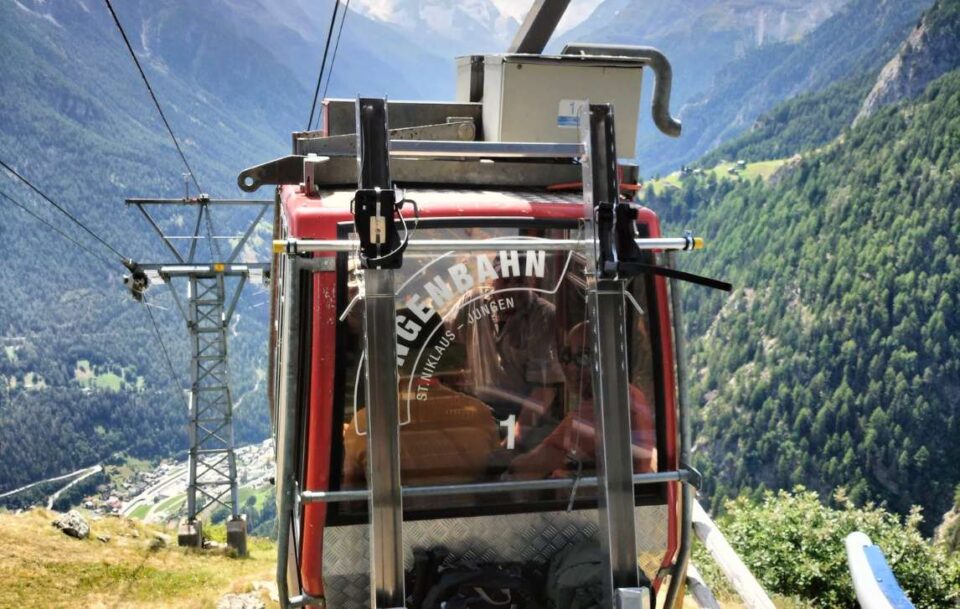 The Cable Car up the mountain Switzerland Alps