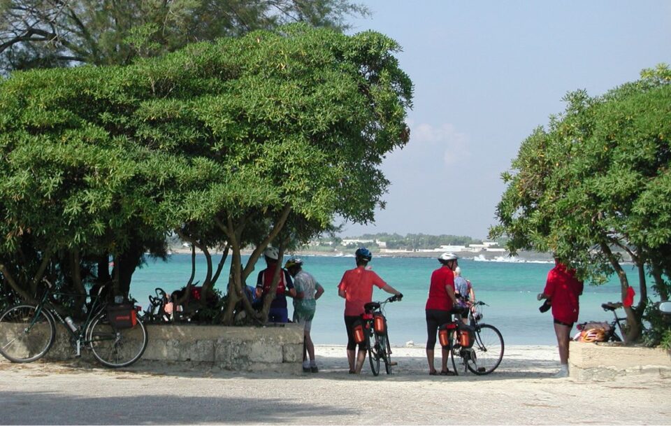Cyclist resting in shade in Puglia