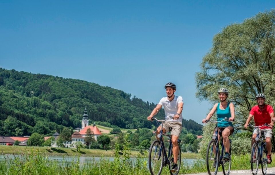 Cyclists on the Danube Cycling path.