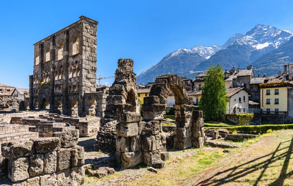 The famous Roman ruins at Aosta in Italy