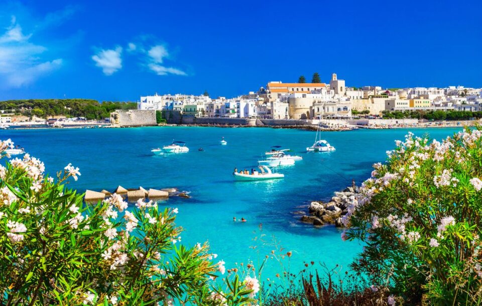 Puglia from the coast looking out to the ocean, magnificent turquoise water