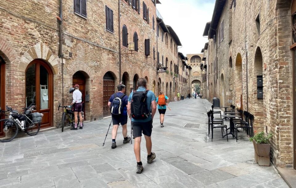 A walker on the Via Francigena Tuscany