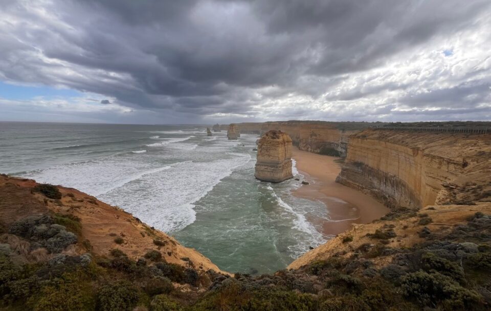 Twelve Apostles limestone rock stacks rising from the Southern Ocean along the Great Ocean Road.
