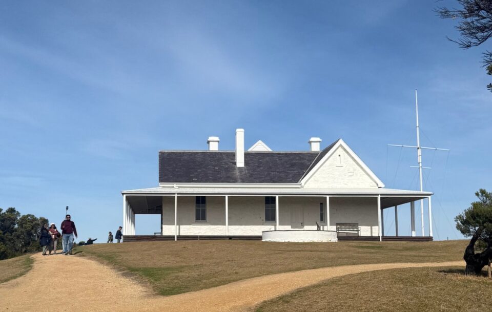 White heritage building at Cape Otway Lightstation on the Great Ocean Walk