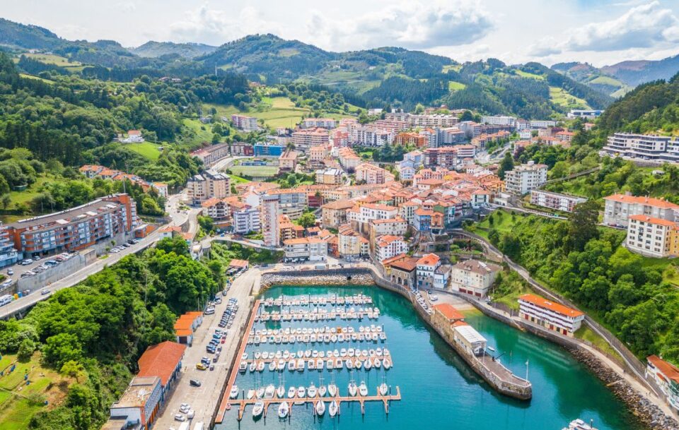 Aerial view of Mutriku, a Basque fishing town, Spain