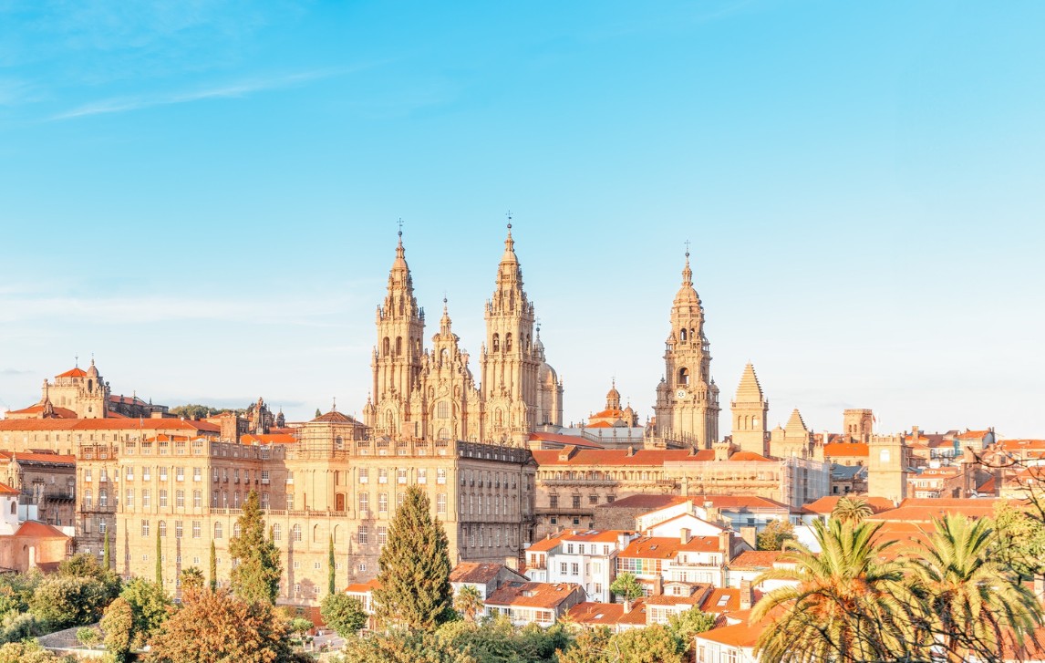 Skyline of Santiago Cathedral in Spain