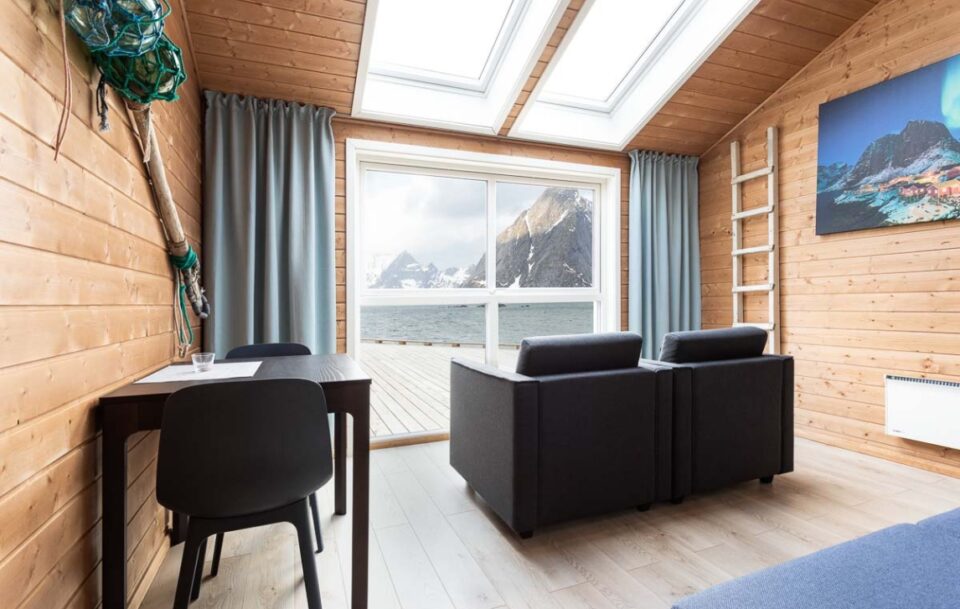 Interior of a cabin in Norway's Lofoten Islands