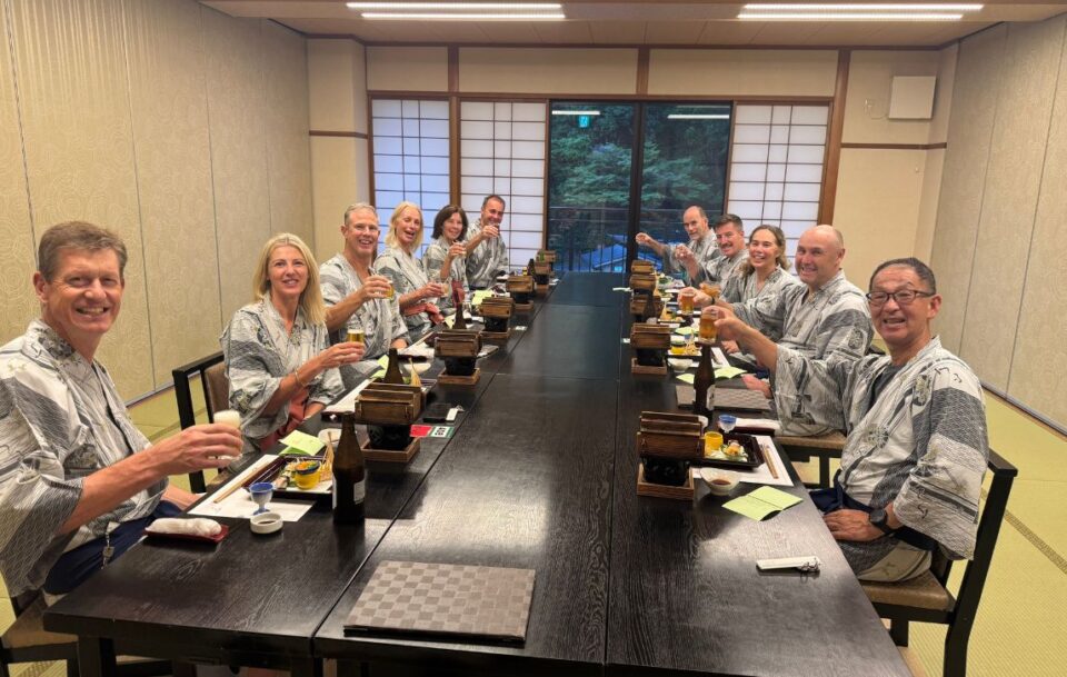 Group dinner Japanese style Nakasendo Way Japan