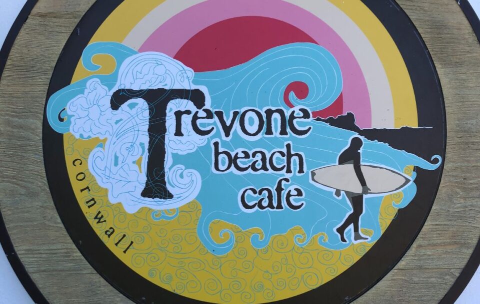 Colourful sign for the Trevone Beach Cafe in Cornwall