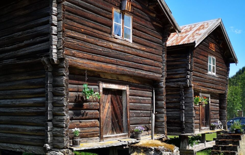 Log hut cabin on St Olav's Way, Norway