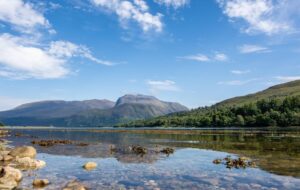 Glassy Loch Lomond on the West Highland Way in Scotland.