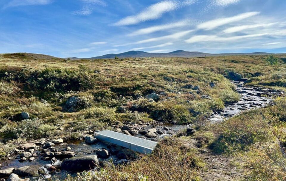 Small bridge across a stream in the treeless terrain of the Dovre Plateau, St Olav's Way