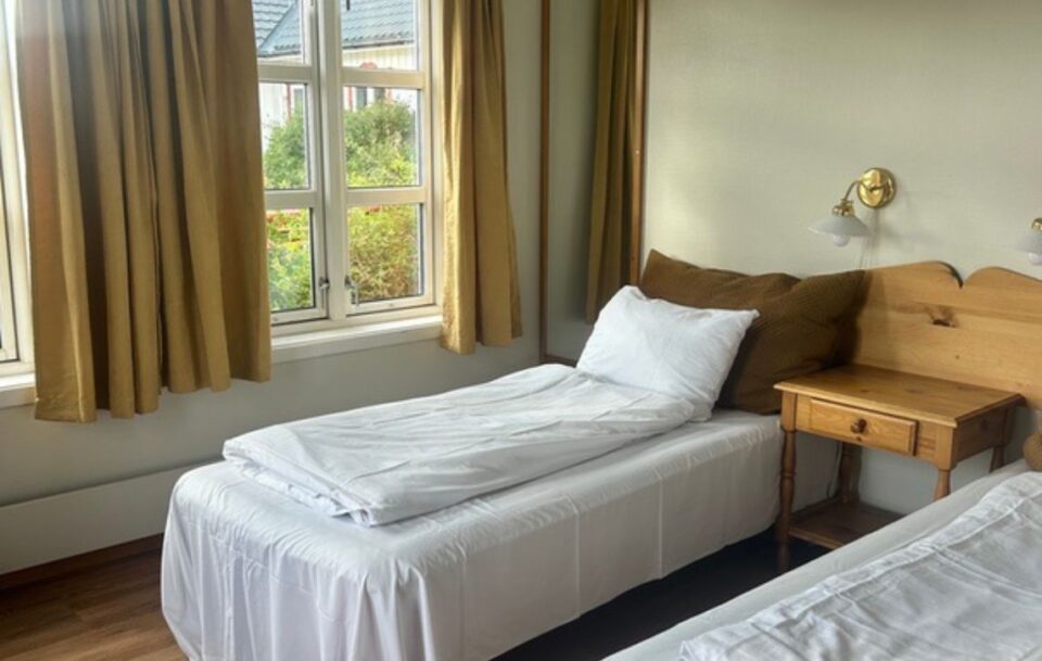 Interior of a comfortable hotel bedroom on the St Olav's Way Pilgrimage, Norway