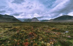 Moody moorland and peaks in the Scottish Highlands, West Highland Way.