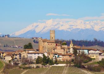 View of the Monastery towards the Alps in Piedmont Italy