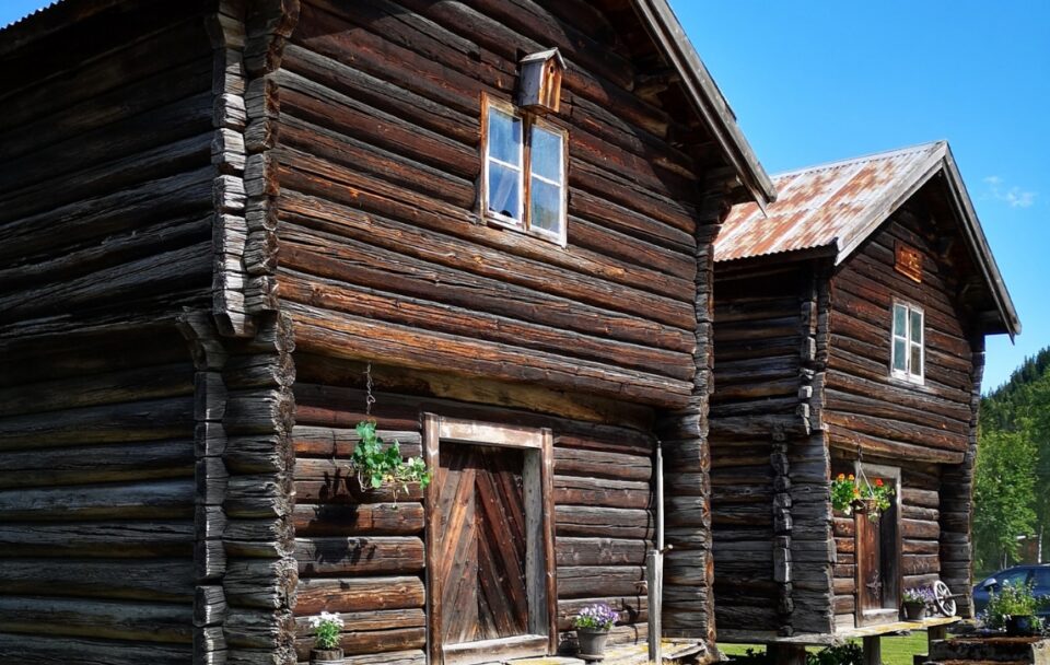 Timber log home. St Olav's Way Norway