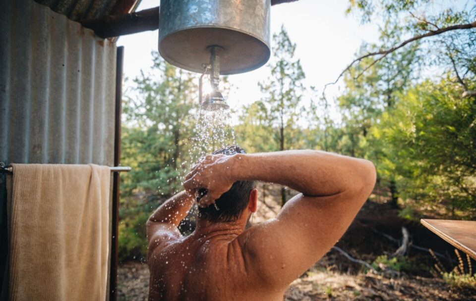 Fire heated showers Glamping Arkaba