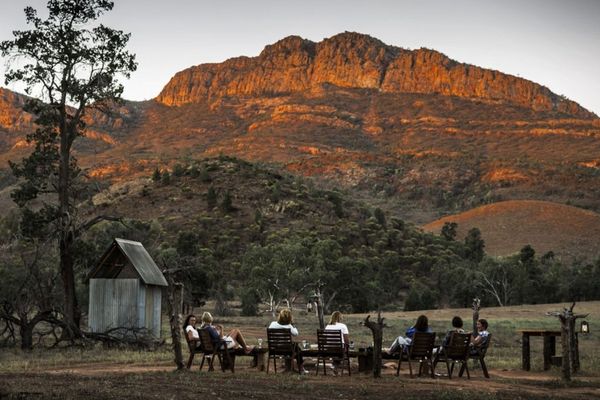 Sitting around in. group at Arkaba in the shadows of the Flinders Ranges