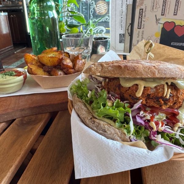 House Burger, chickpea, kidney beans- Public Bar & Vegan Kitchen, Lake Bled